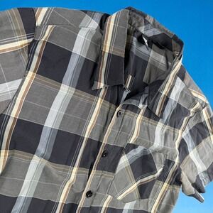 Rusty‎ Plaid Shirt Men L Black Surf Skate Camp Hiking Pocket Retro Y2K